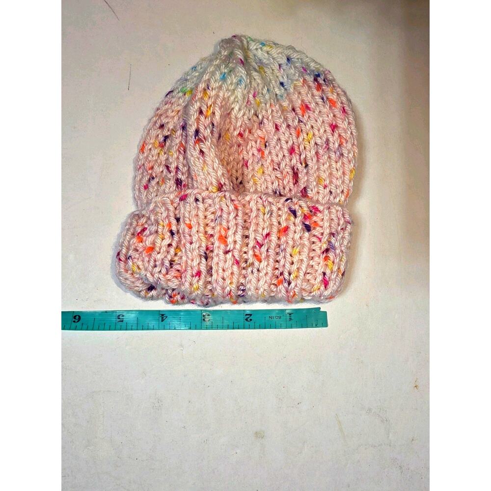 Handmade Crochet 1-2T Pink/ White Speckled Beanie Hats - Picture 2 of 4